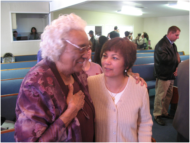 Mother Boudreax (with Sister Mary Jane Hargrove) visits Ablaze Church